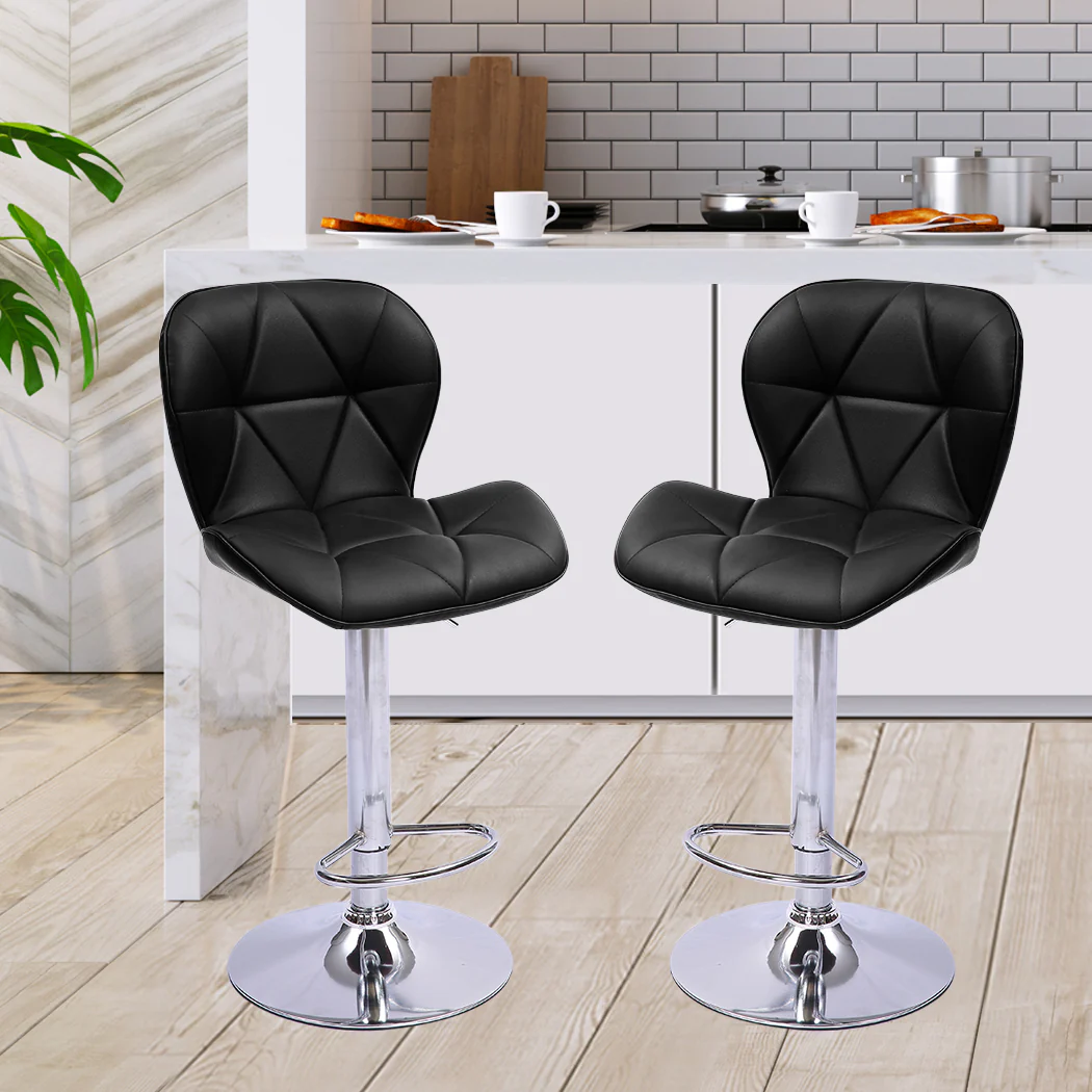 Set of 2 Orleans Bar Stools Kitchen Barstools PU Leather Chairs Gas Lift Swivel - Black - Nurns