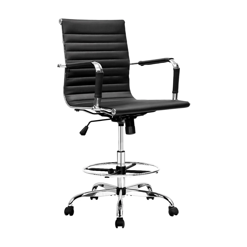 Artiss Office Chair Drafting Stool Leather Chairs Black - Nurns