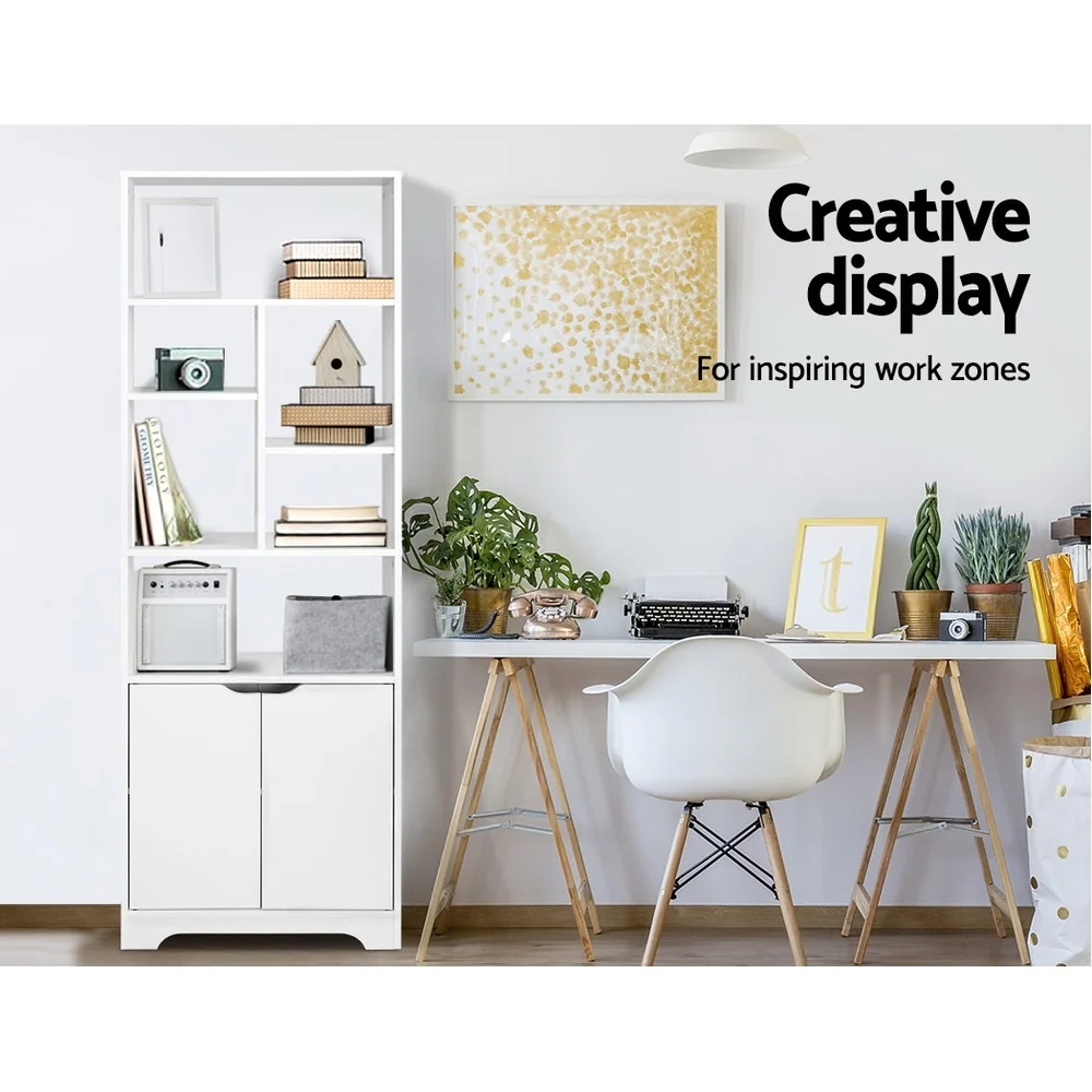 Artiss Bookshelf With Cabinet - Gina White - Nurns