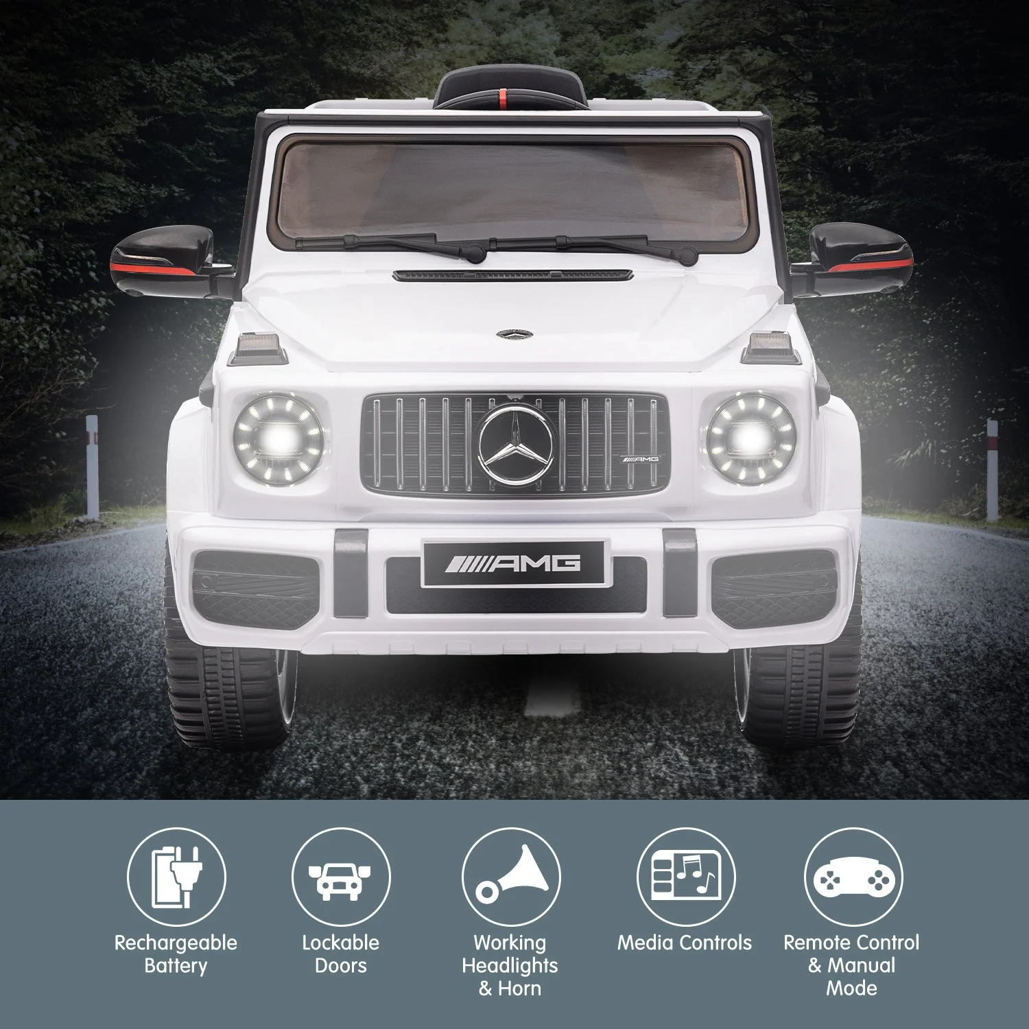 Mercedes Benz AMG G63 Licensed Kids Ride On Electric Car Remote Control - White - Nurns