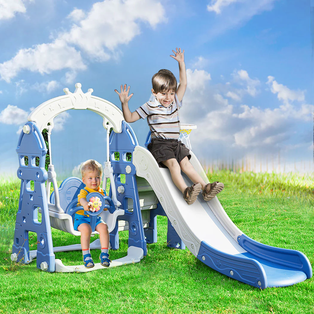 Kids Slide Swing Basketball Ring Hoop Activity Centre Toddlers Play Set Outdoor - Nurns