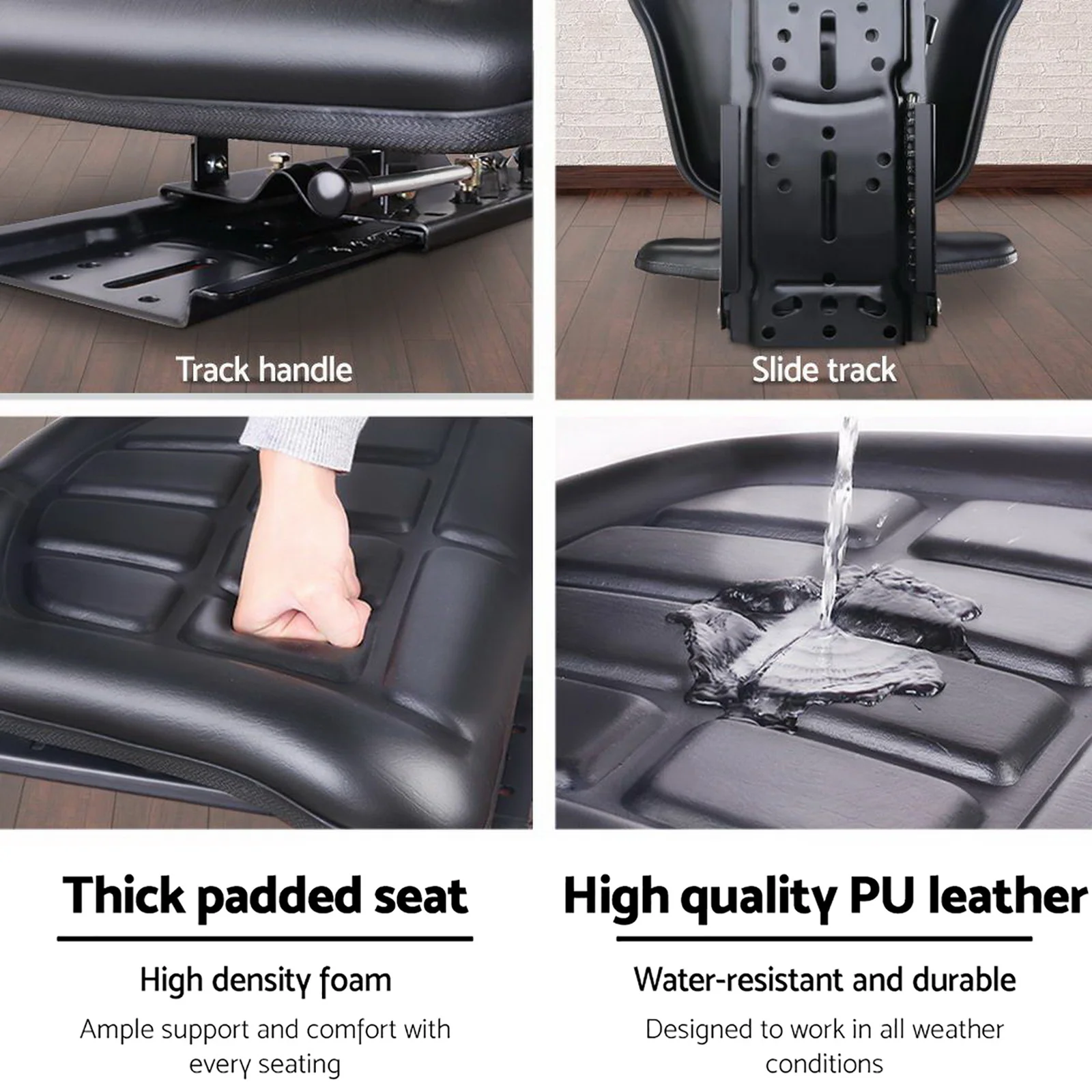 PU Leather Tractor Seat with Sliding Track - Black - Nurns