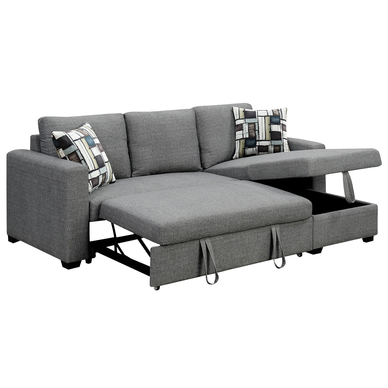 Meshi 3-Seater Pullout Sofa Bed with Storage Chaise Lounge - Grey - Nurns