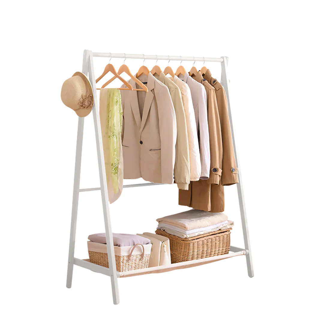 Clothes Rack Wooden Garment Hanging Stand Closet Storage Organiser Shelf - Nurns