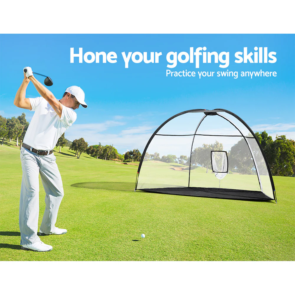 Everfit 3.5m Golf Practice Net Portable Training Aid Driving Target Tent Black - Nurns