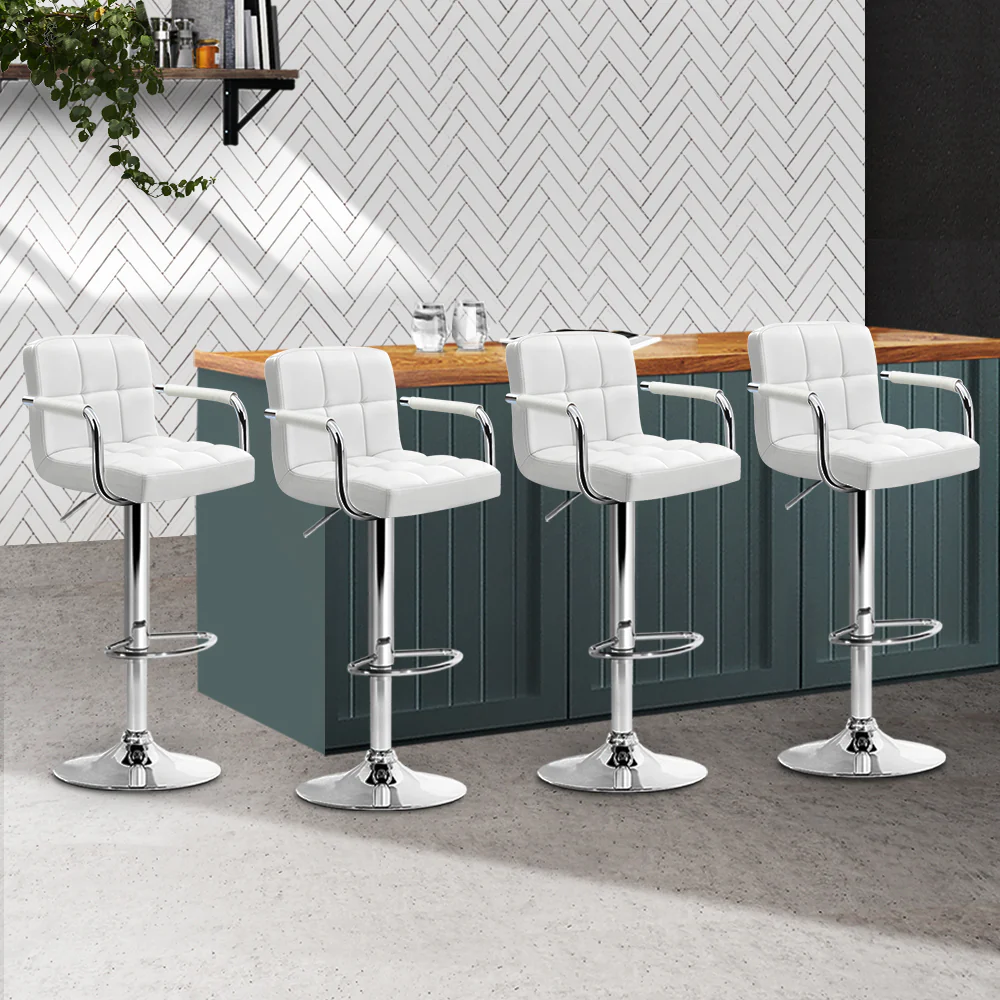Set of 4 Foggia Bar Stools Gas lift Swivel Steel - White - Nurns