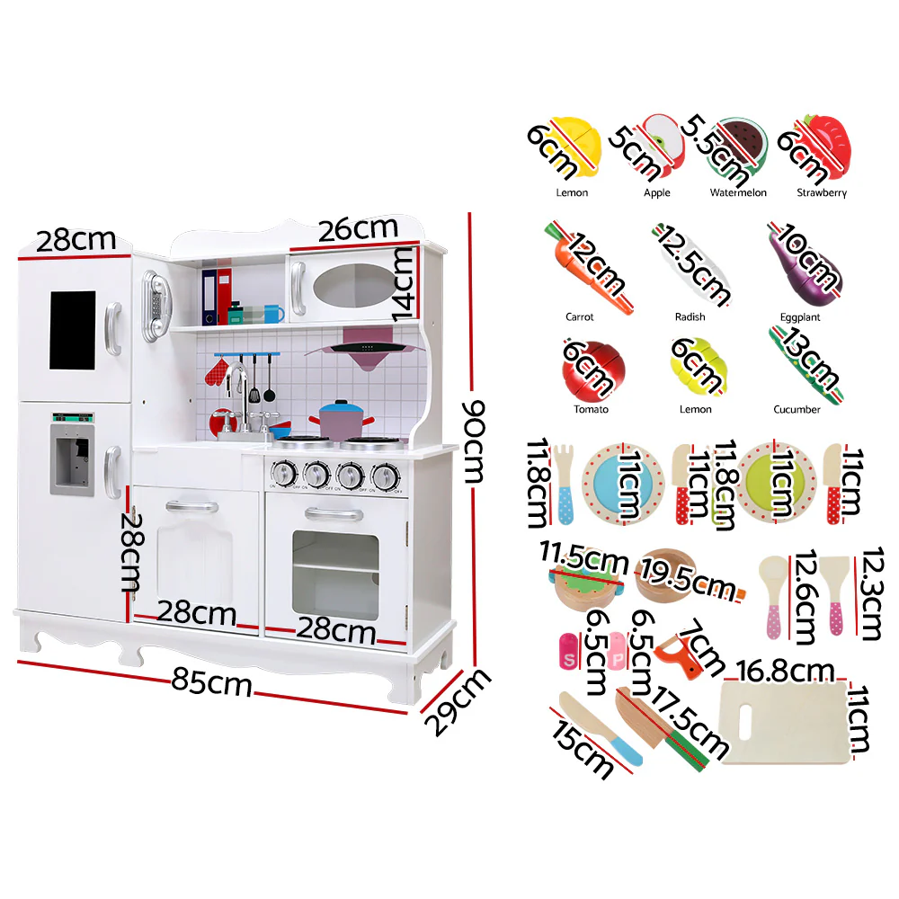 Kids Wooden Kitchen Set Pretend Play Toys Cooking Food Sets Children White - Nurns