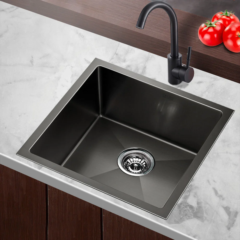 Cefito Kitchen Sink 51X45cm Stainless Steel Basin Single Bowl Black - Nurns