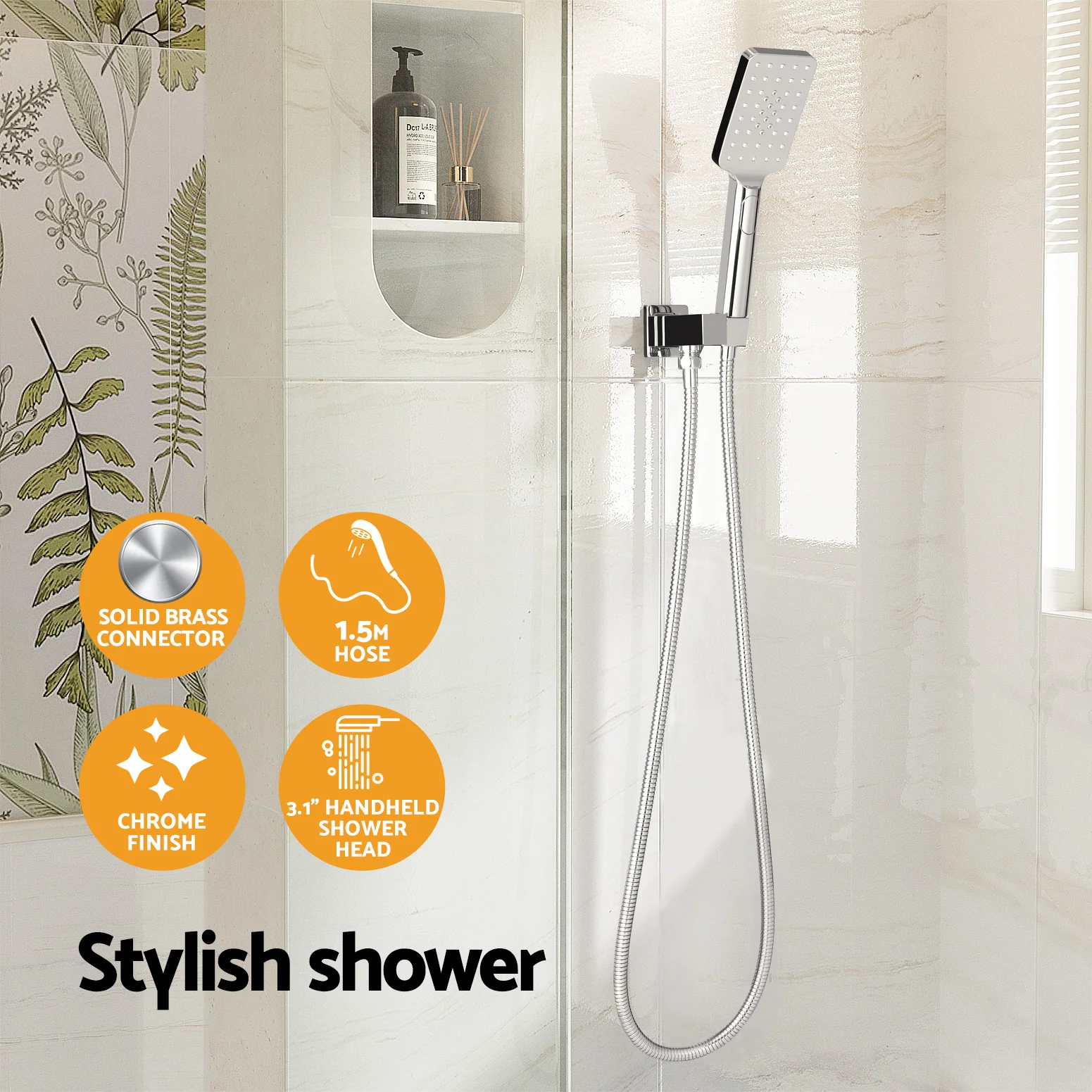 Handheld Shower Head Holder 3.1'' High Pressure - Silver - Nurns