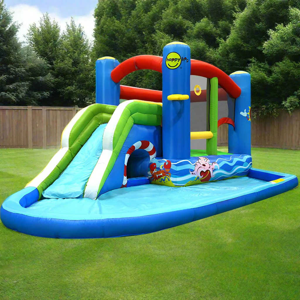 Happy Hop Inflatable Water Slide Jumping Trampoline Castle Bouncer Toy Splash - Nurns