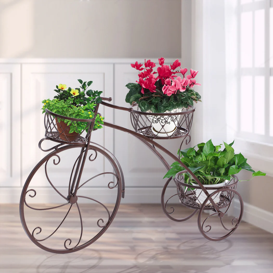 Plant Stand Outdoor Indoor Bronze Metal Flower Pots Rack Corner Planter Shelf - Nurns