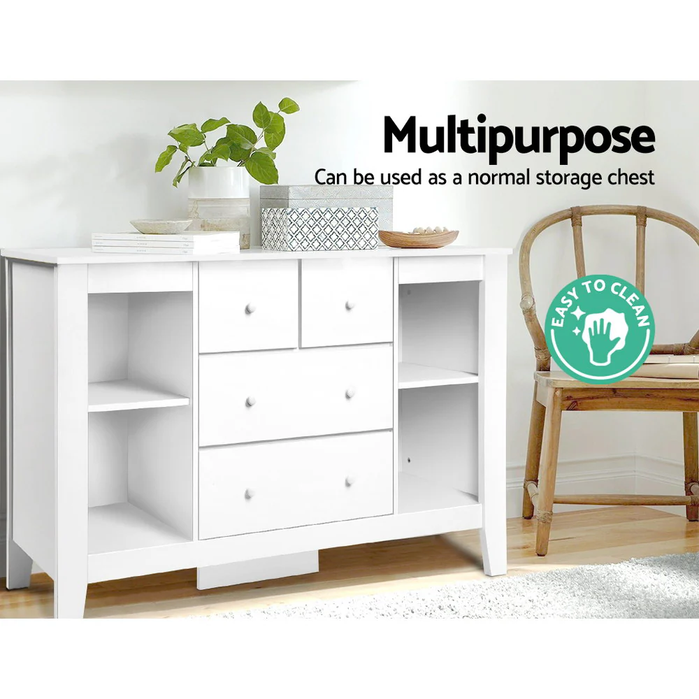 Baby Change Table Tall boy Drawers Dresser Chest Storage Cabinet White - Nurns
