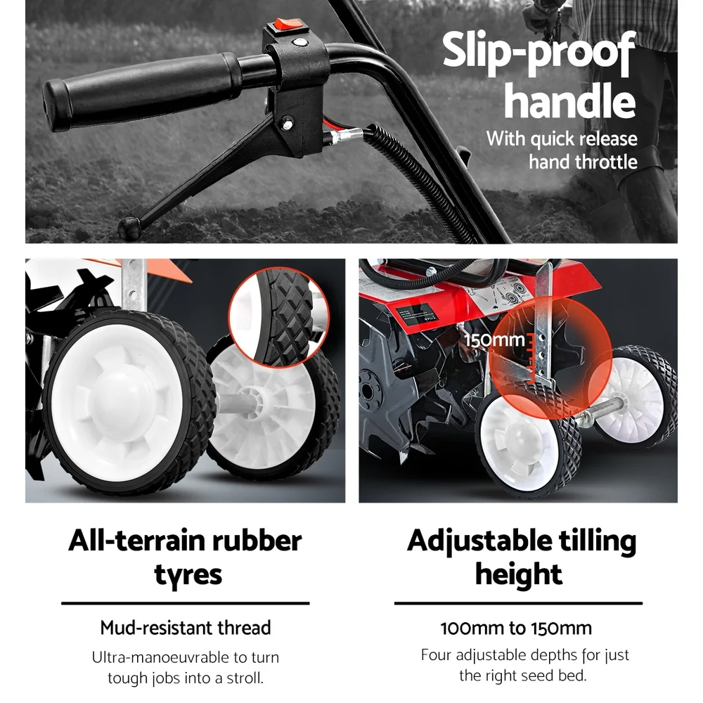 88CC Tiller Rototiller Garden Cultivator 6 Blades Soil Power Rotary Hoe - Nurns