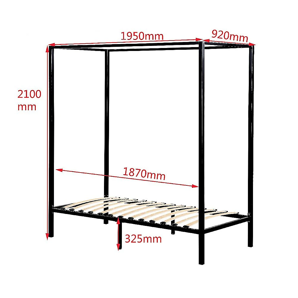 Lilian Four Poster Bed Frame - Black Single - Nurns