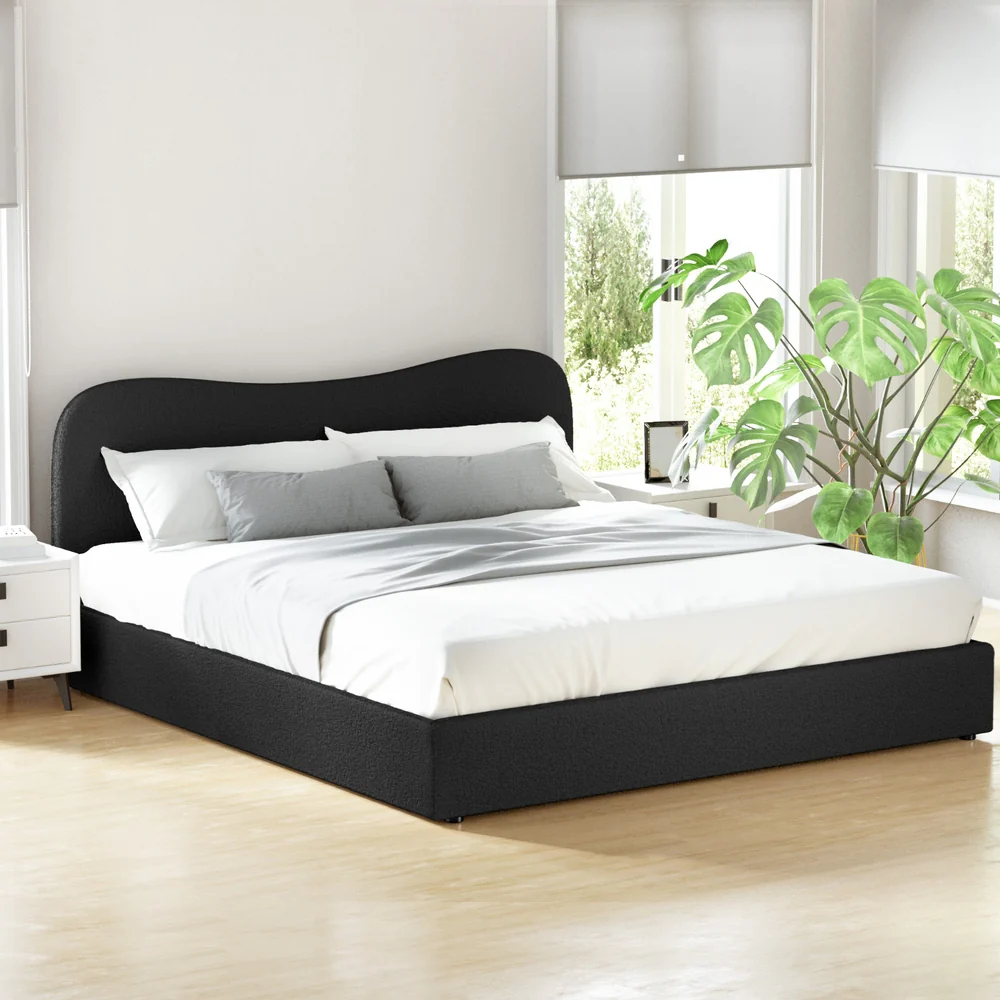 Naida Bed Frame Bouclé - Black King - Nurns