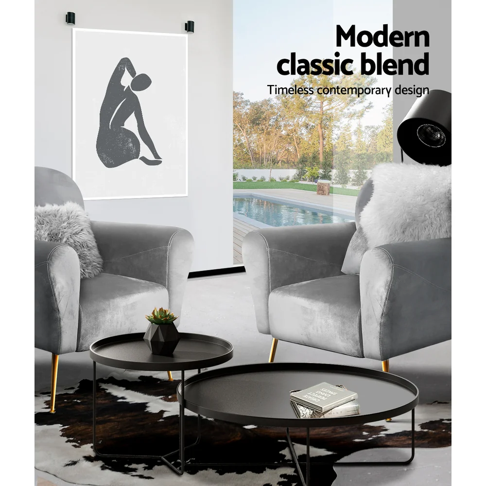 Maryjane Accent Velvet Cushion Lounge Armchair - Grey - Nurns