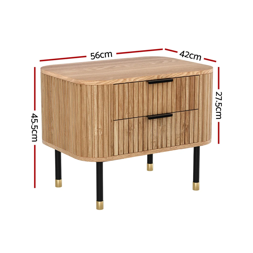 Vancouver Wooden Bedside Tables with 2 Drawers - Pine - Nurns