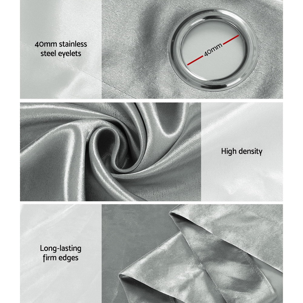 Set of 2 Blockout Curtains Blackout Window Curtain Eyelet 300x230cm Grey Shine - Nurns