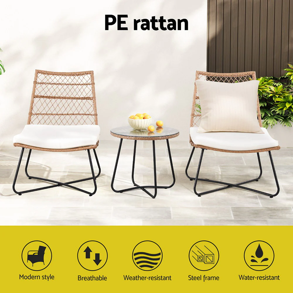 Mavies 2-Seater Wicker Table & Chairs Patio Furniture 3-Piece Bistro Set - Brown - Nurns