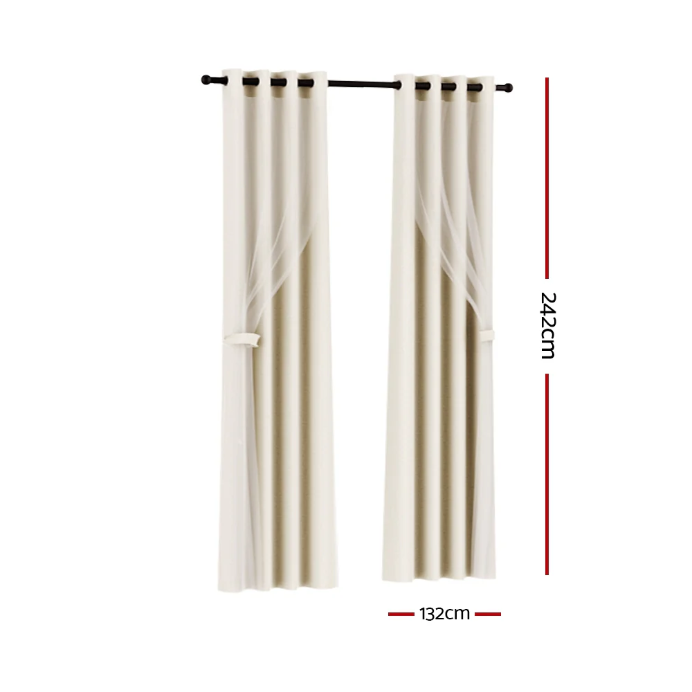 Set of 2 132x242cm Blockout Sheer Curtains Beige - Nurns