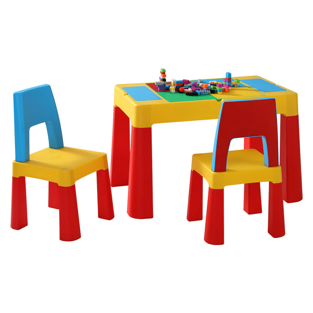 Pollard 3-Piece Kids Table & Chairs Set Activity Chalkboard Toys Storage Box Desk - Multicolour - Nurns