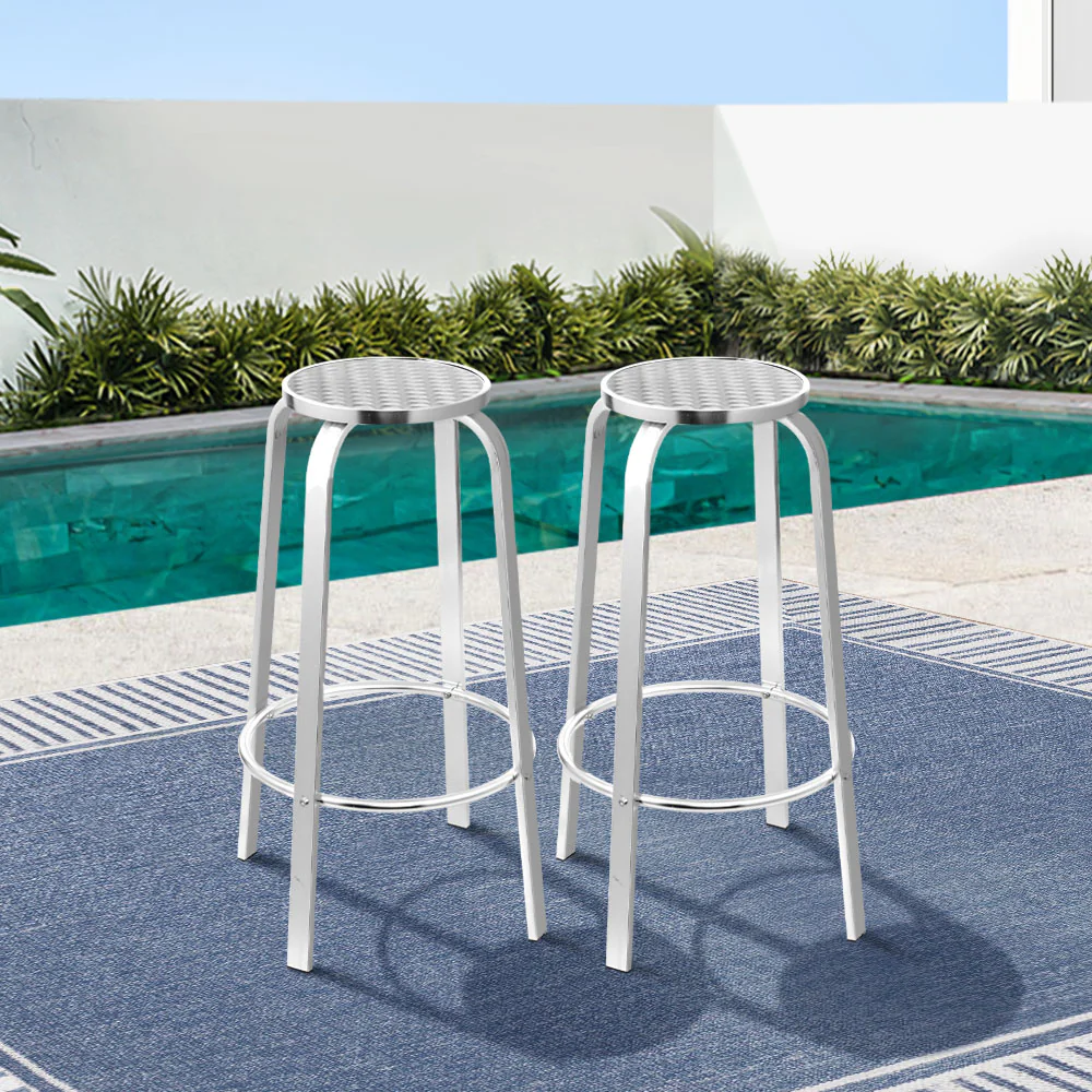 Jarrow Set of 2 Outdoor Bar Stools Patio Furniture Indoor Bistro Kitchen Aluminum - Silver - Nurns