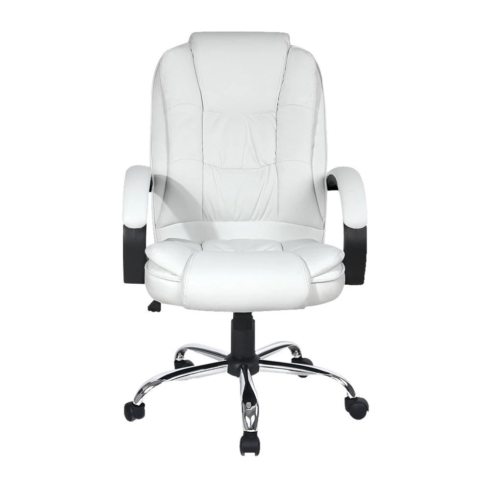 Artiss Executive Office Chair Leather Tilt White - Nurns