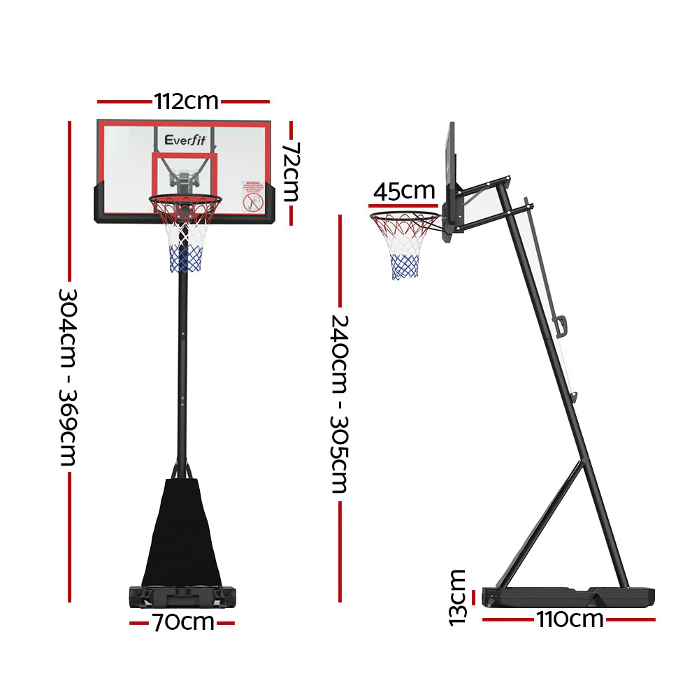 Everfit 3.05M Basketball Hoop Stand System Adjustable Height Portable Red Pro - Nurns