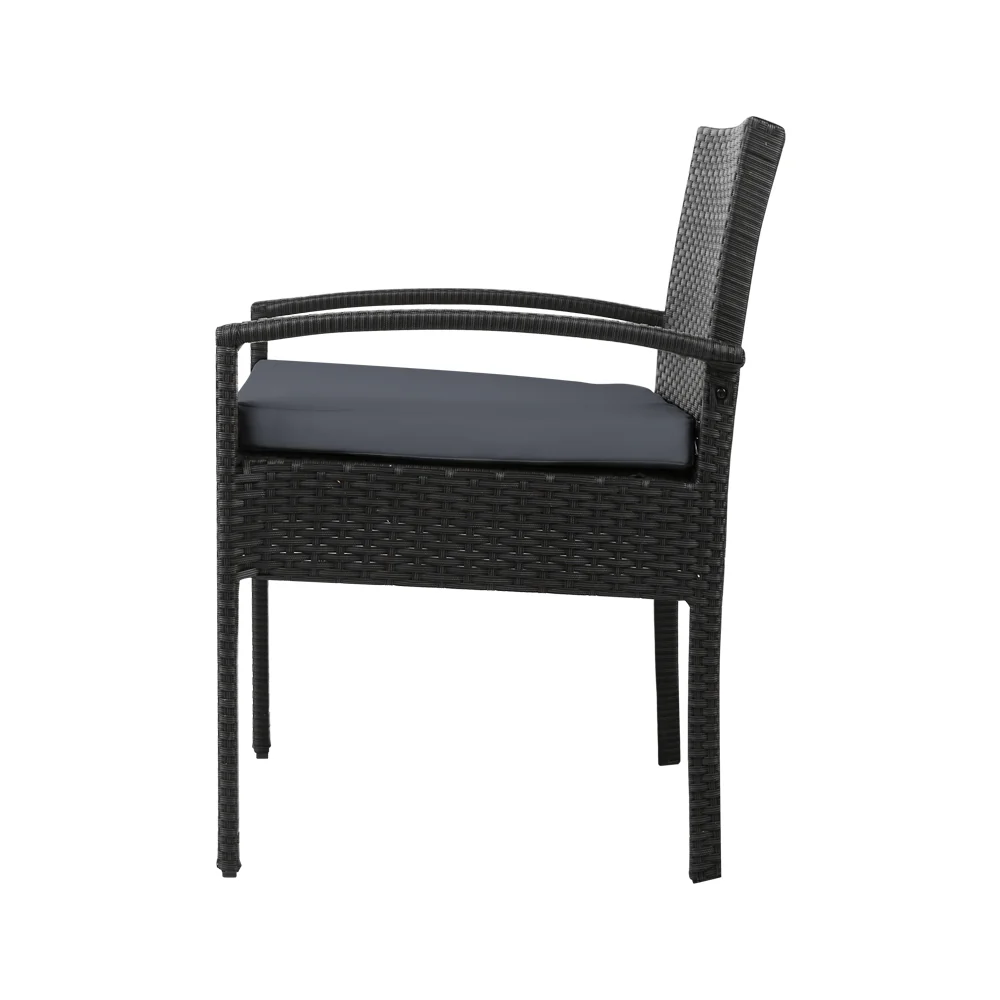 Burgess 2-Seater Furniture Chairs Wicker Garden Patio Cushion Tea Coffee Cafe Bar 3-Piece Outdoor Sofa - Black - Nurns