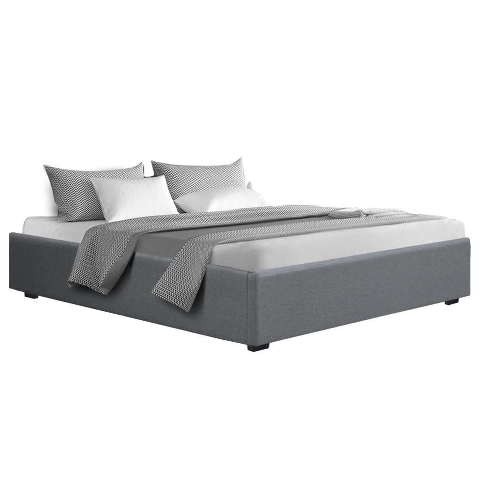 Mimosa Gas Lift Bed Frame Base With Storage Platform Fabric - Grey King - Nurns