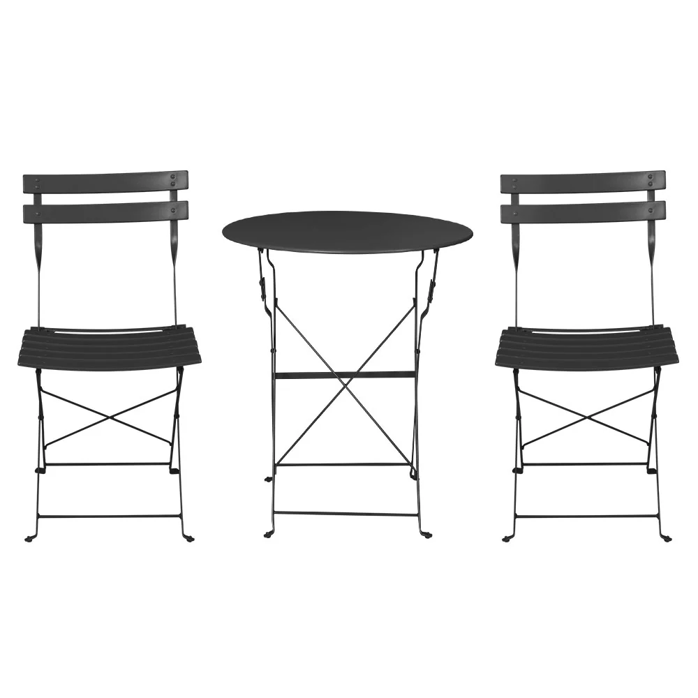 Andre 2-Seater Steel Table and Chairs Patio 3-Piece Outdoor Bistro Set - Black - Nurns