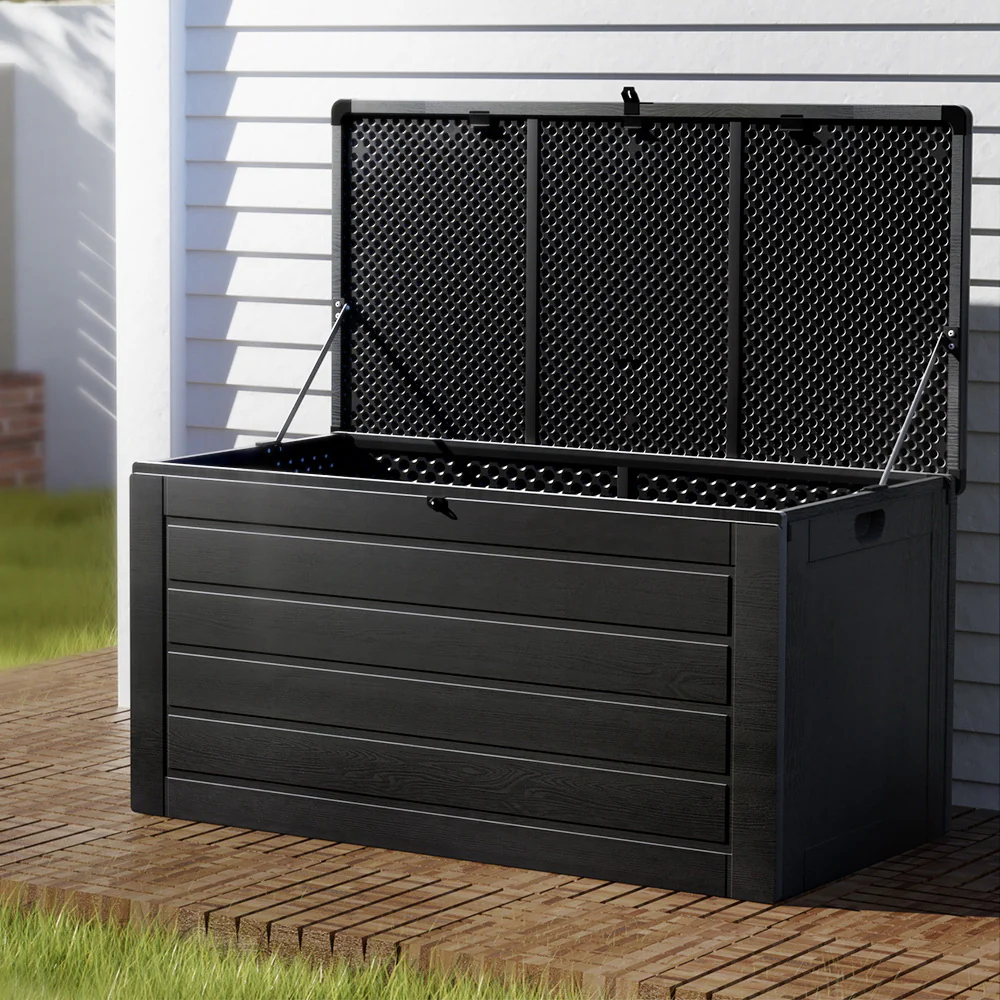 Outdoor Storage Box 680L Container Lockable Garden Bench Shed Tool All Black - Nurns