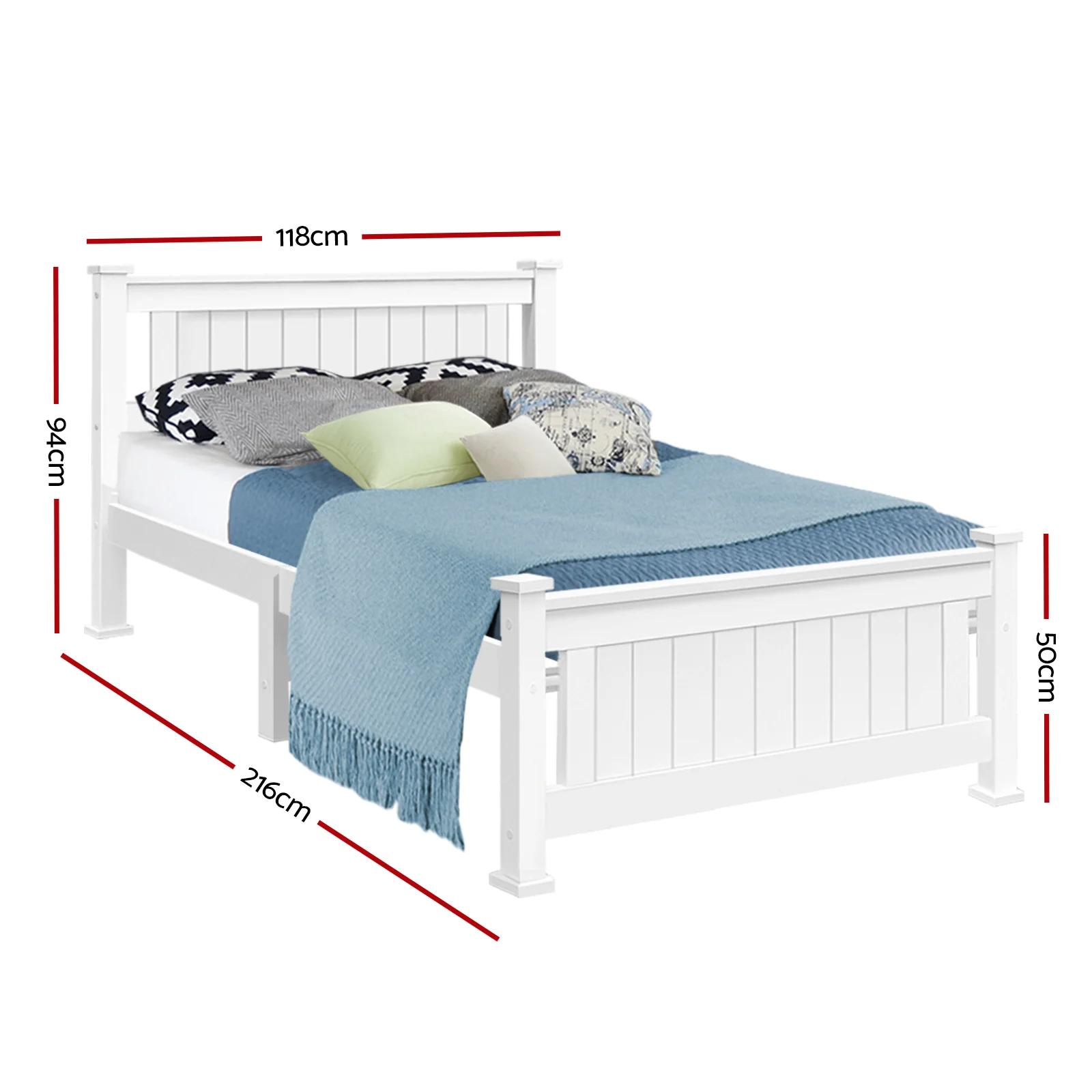 Mystique Wooden Bed Frame no Drawers - White King Single - Nurns