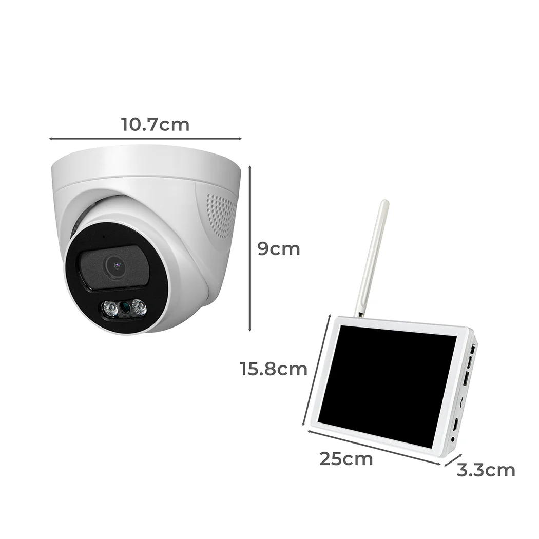 Set of 8 Wireless Security Camera System Set with Monitor Round - White - Nurns