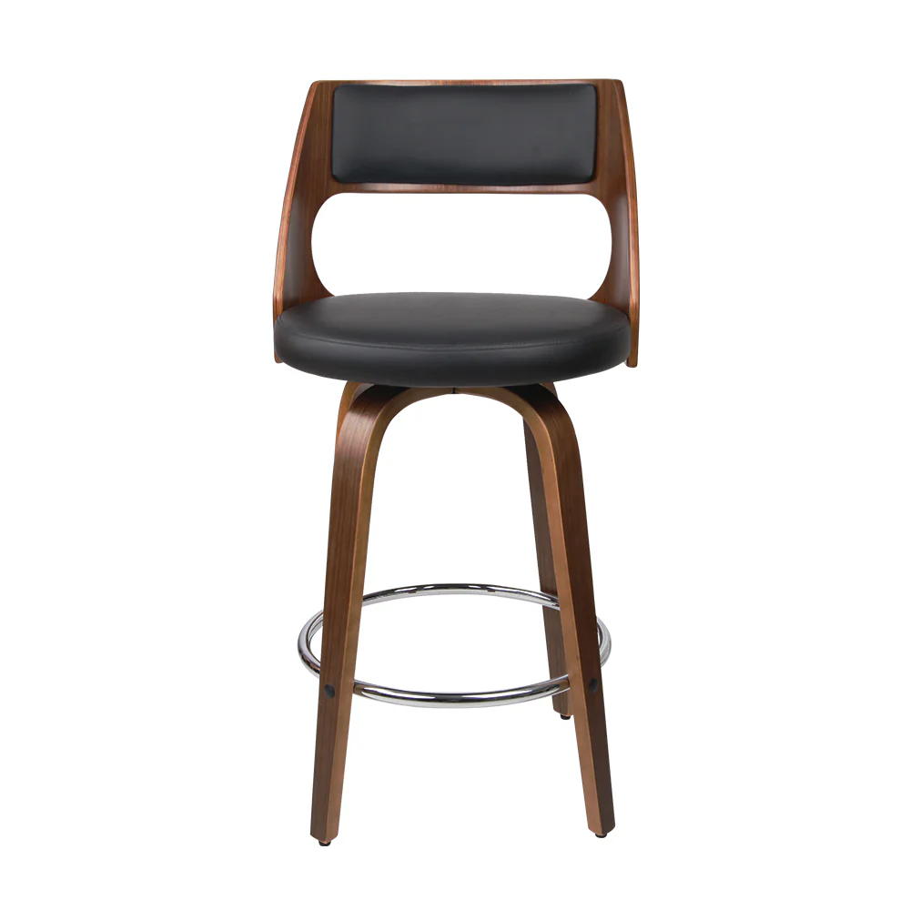 Set of 4 Kastoria Wooden Bar Stools PU Leather - Black & Wood - Nurns