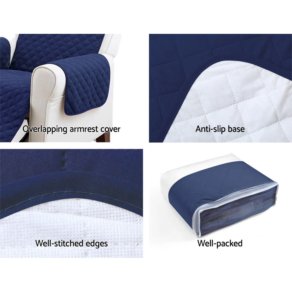 Sofa Cover Quilted Couch Covers Lounge Protector Slipcovers 3 Seater Navy - Nurns
