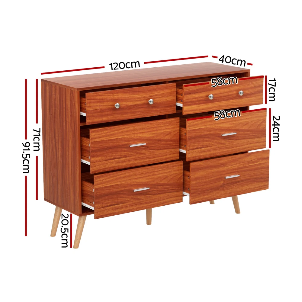 Artiss 6 Chest of Drawers Storage Cabinet Walnut - Nurns