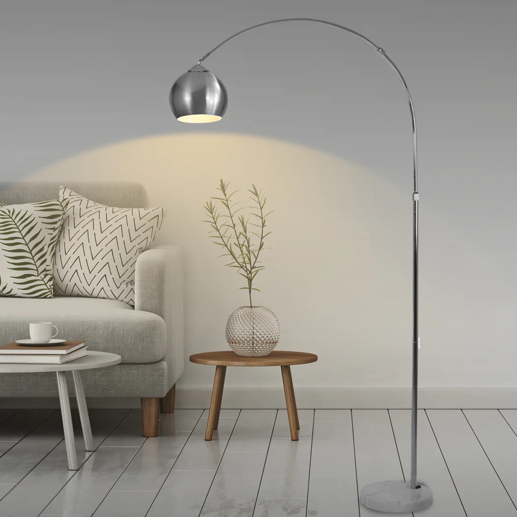 Modern Led Floor Lamp Stand Reading Light Height Adjustable Indoor Marble Base - Silver - Nurns