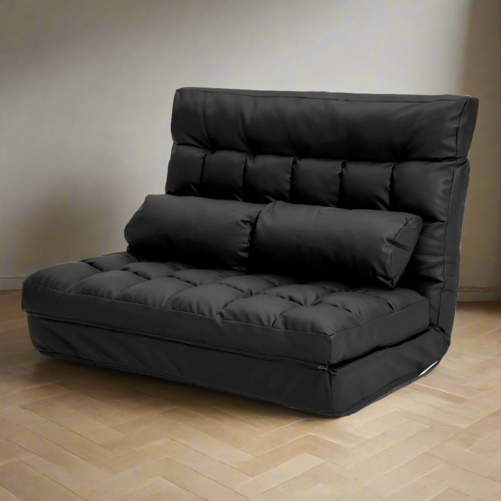 Merryn 2-Seater Lounge Couch Sofa Bed Double Seat Leather - Black - Nurns