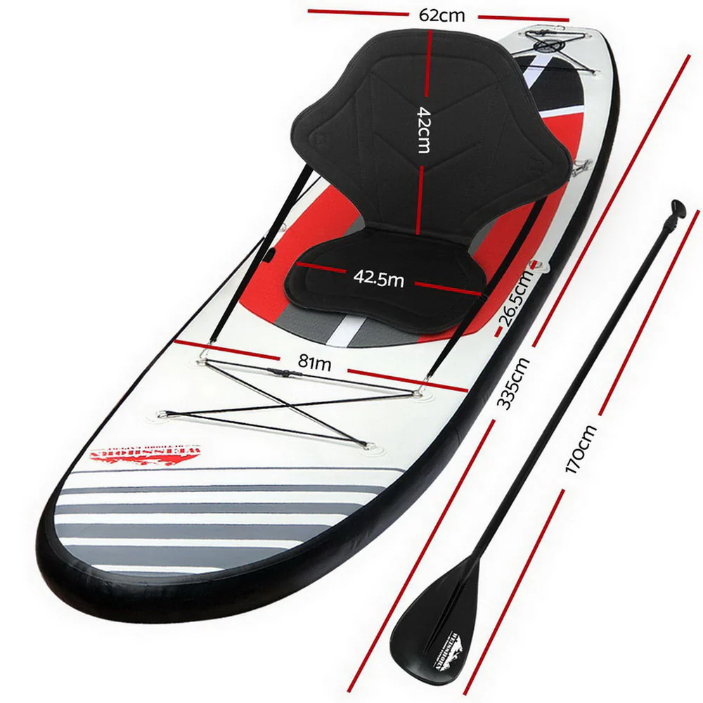 Stand Up Paddle Board 11ft Inflatable SUP Surfboard Paddleboard Kayak Surf - Black - Nurns