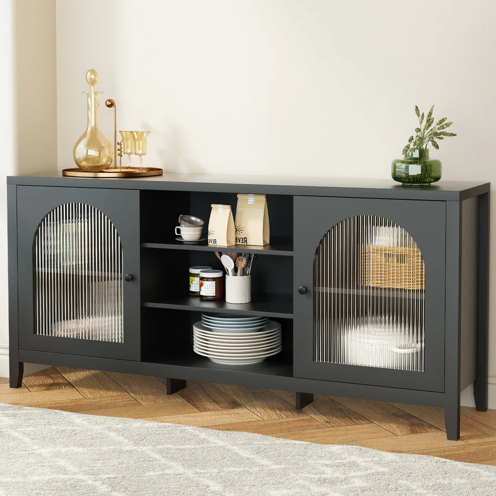 Matthew Buffet Sideboard Shelves Double Doors - Black - Nurns