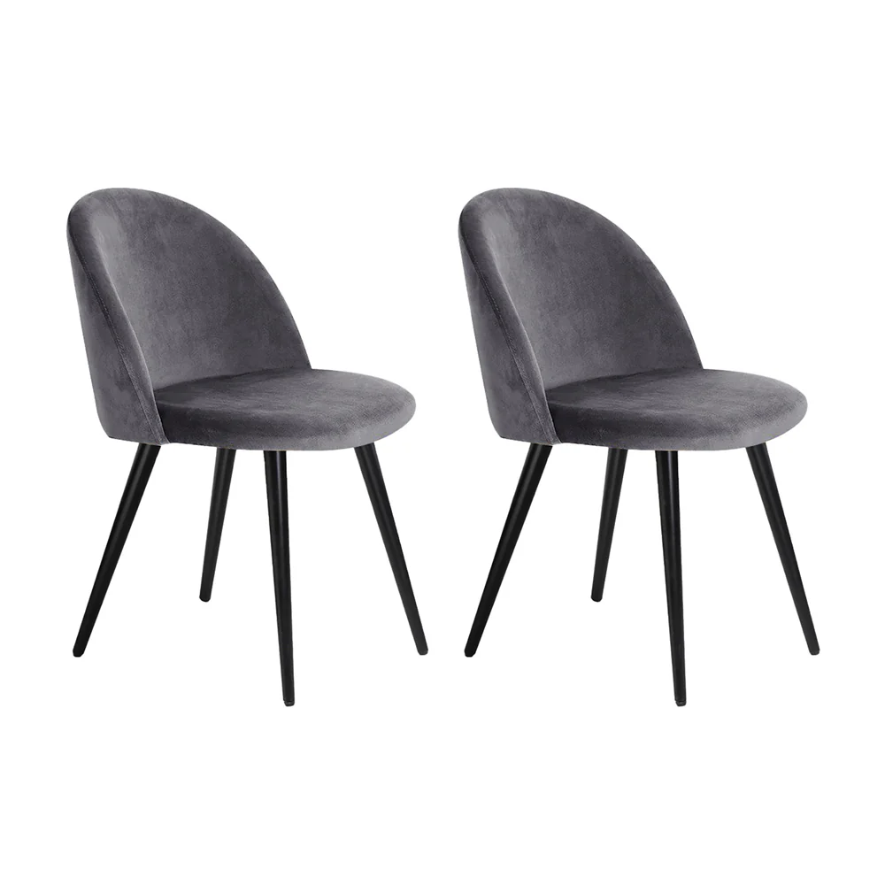 Perry Set of 2 Dining Chairs Velvet Solid Curved - Dark Grey - Nurns