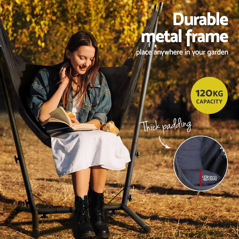 Hammock Chair Outdoor Camping Hanging with Stand - Grey - Nurns