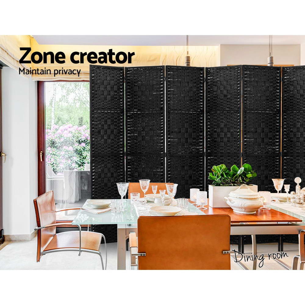 8 Panel Room Divider Screen 326x170cm Woven - Black - Nurns