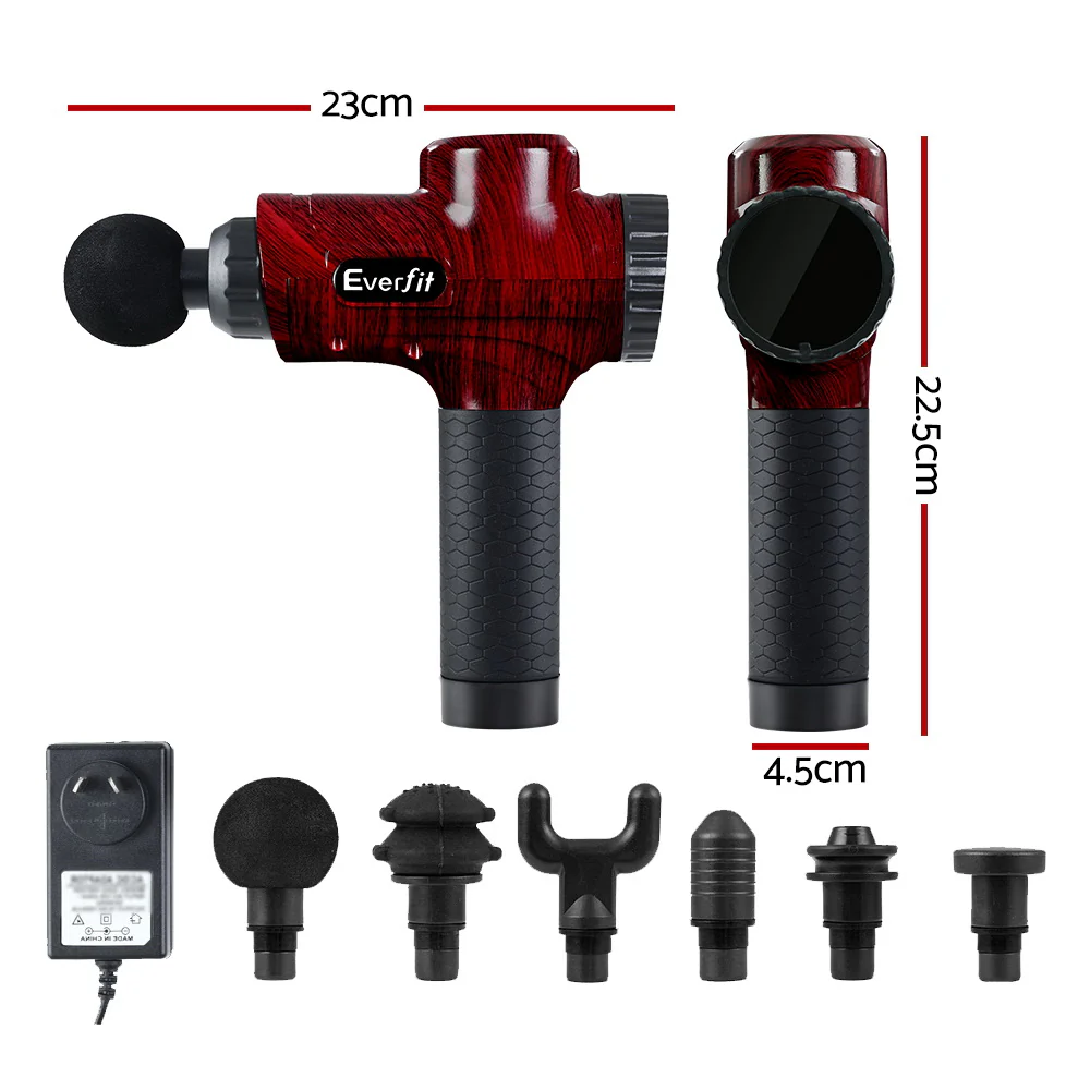 Everfit Massage Gun 30 Speed 6 Heads Vibration Muscle Massager Chargeable Red - Nurns