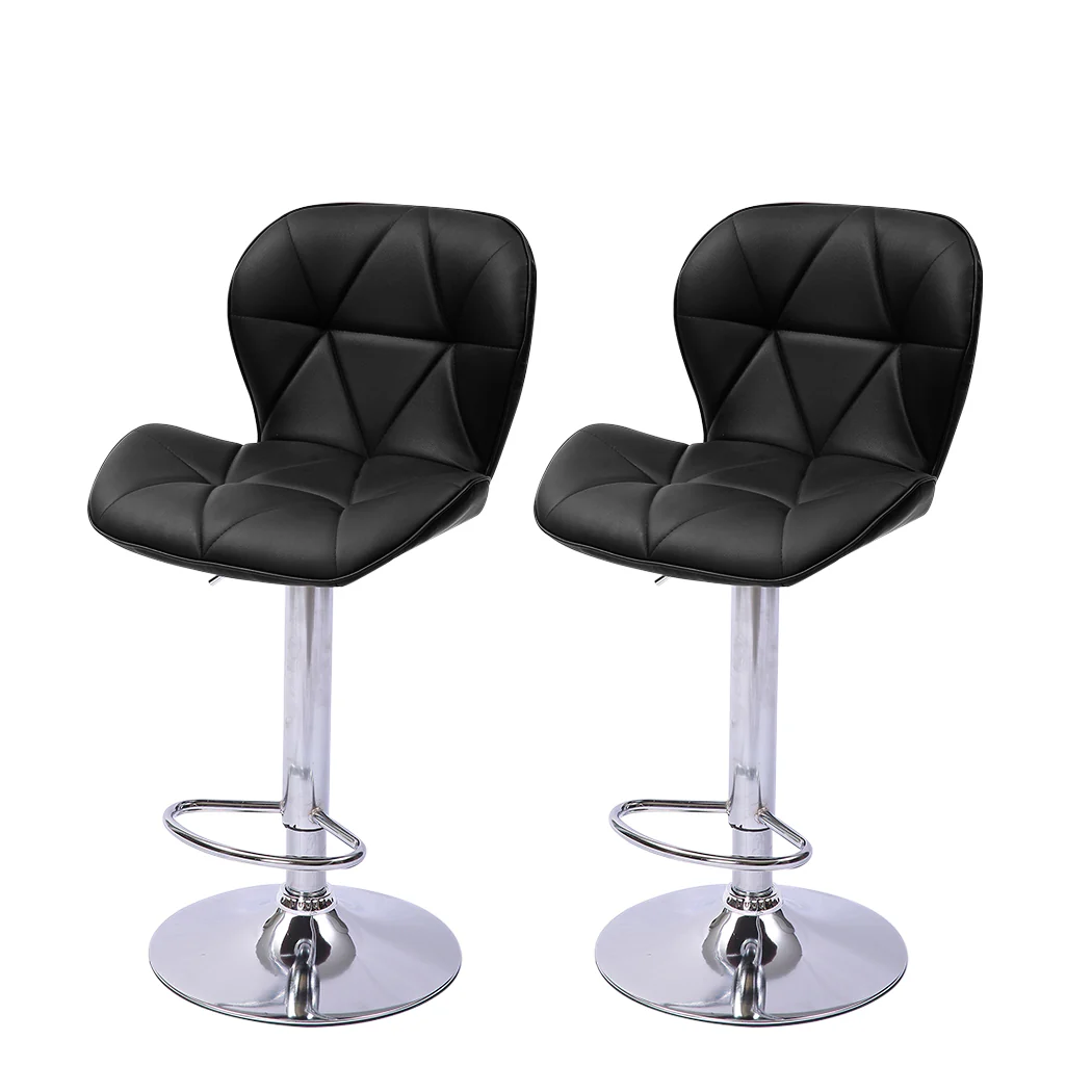 Set of 2 Orleans Bar Stools Kitchen Barstools PU Leather Chairs Gas Lift Swivel - Black - Nurns