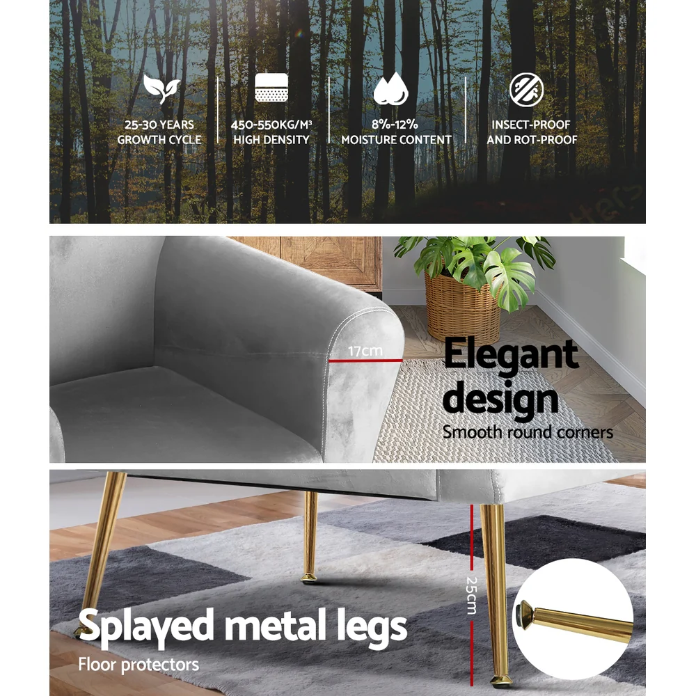 Maryjane Accent Velvet Cushion Lounge Armchair - Grey - Nurns