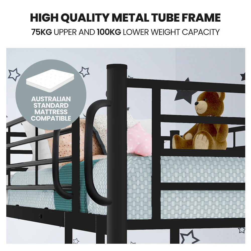 Maia 2-in-1 Metal Bunk Bed Frame with Modular Design - Matte Dark Grey Single - Nurns