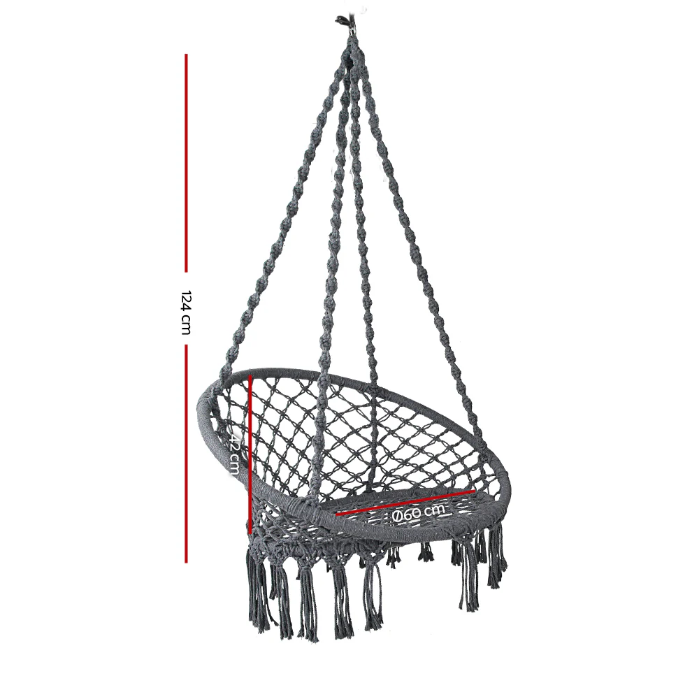 Hammock Chair Outdoor Hanging Macrame Cotton Indoor - Grey - Nurns