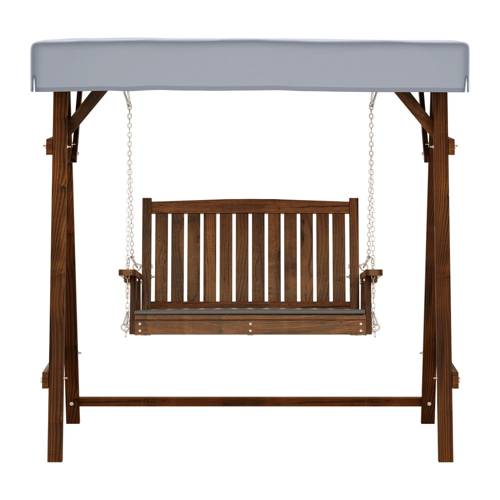 Fince 2 Seater Swing Chair Wooden Garden Bench Canopy - Charcoal - Nurns